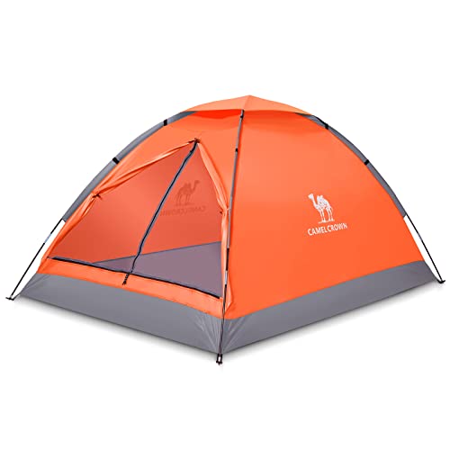 CAMEL CROWN 2/3/4/5 Person Camping Dome Tent, Waterproof,Spacious, Lightweight Portable Backpacking Tent for Outdoor Camping/Hiking (2 Person, Orange-1)