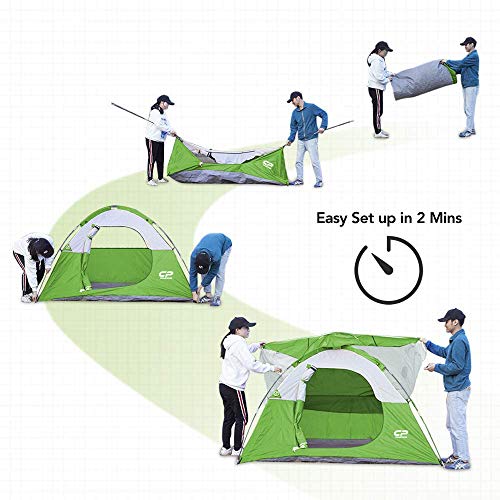CAMPROS CP Tent 3 Person Camping Tents, Waterproof Windproof Backpacking Tent with Top Rainfly, Easy Set up Small Lightweight Dome Tents, Hiking Beach Outdoor with 3 Windows - Green