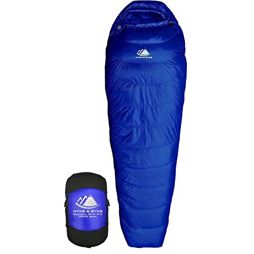 Hyke & Byke Quandary 15 F Hiking & Backpacking Sleeping Bag - 3 Season, 650FP Duck Down Sleeping Bag - Ultralight - Blue - 72in - Short