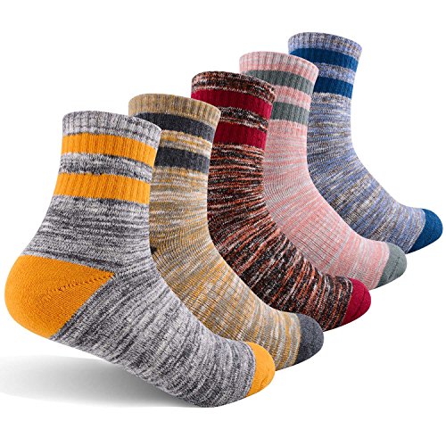 FEIDEER Women's Hiking Walking Socks, Multi-Pack Outdoor Recreation Socks Wicking Cushion Crew Socks（5WS18105-M）