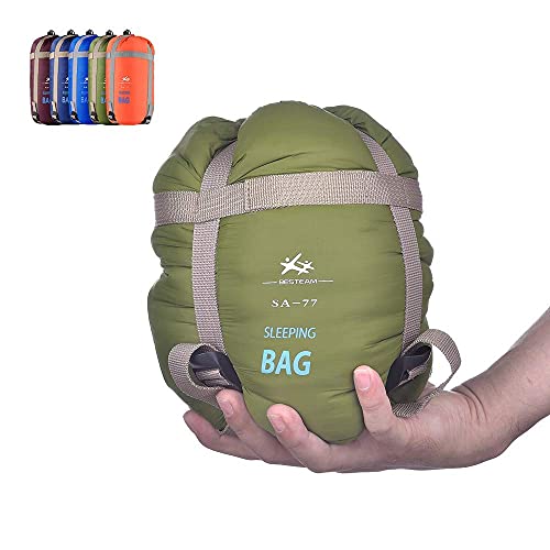 BESTEAM Warm Weather Sleeping Bag - Portable, Waterproof, Compact Lightweight, Packable with Compression Sack for Camping Backpacking Hiking, for Kids, Teens Adults - Spring Summer Fall(Army Green)