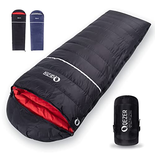 QEZER Down Sleeping Bag for Adults 0 Degree 600 Fill Power Cold Weather Sleeping Bag Ultralight Sleeping Bag with Compression Sack for Backpacking, Hiking, Camping