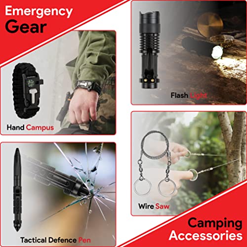 Emergency Survival Kit - 20 in 1, Professional Gear For Outdoor Camping, Equipment & First Aid accessories, Gift Idea Dad, Husband, Boyfriend, Great Hiking, Hunting, black