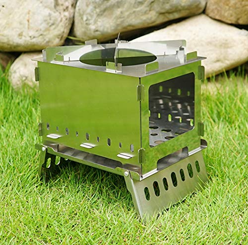 AW Camping Wood Stove with Grill,Compact Backpacking Burner,Small Stainless Steel Firebox,Portable BBQ Stove,Ultralight Carbon Stove for Outdoor Cooking Hiking Hunting Fishing Traveling Campfire