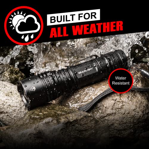 GearLight TAC LED Flashlight Pack - 2 Super Bright, Compact Tactical Flashlights with High Lumens for Outdoor Activity & Emergency Use - Gifts for Men & Women - Black