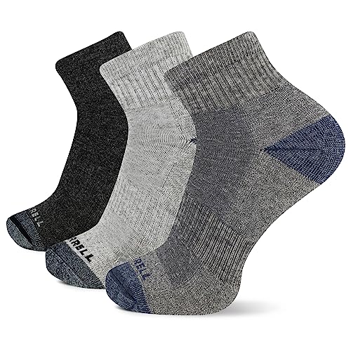 Merrell Men's 3 Pack Cushioned Performance Hiker Socks (Low/Quarter/Crew Socks), Charcoal Black (Quarter), Shoe Size: 9.5-12