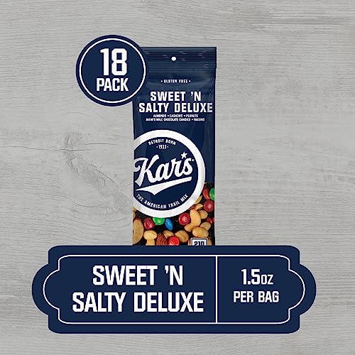 Kar’s Nuts Sweet ‘N Salty Deluxe Trail Mix, 1.5 oz Individual Packs – Bulk Pack of 18, Gluten-Free Snacks