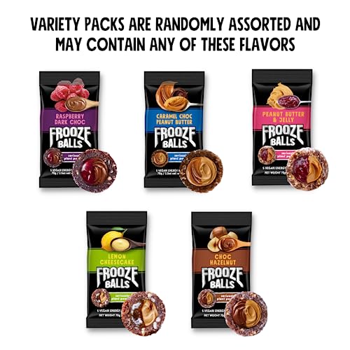 Frooze Balls Double-Filled Variety Pack. Plant-Powered, Energy Balls. Healthy Vegan Snacks, Gluten-Free, non-GMO (6 count, each with 5 balls). Great for lunch boxes, hiking, workout + travel