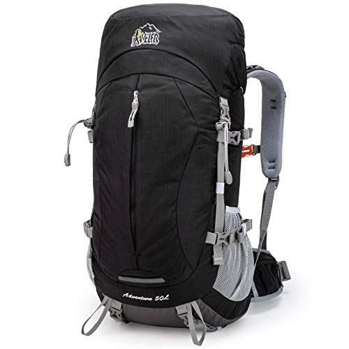 Aveler 50Liters Unisex Lightweight Nylon Internal Frame Hiking Backpack with Integrated Rain Cover