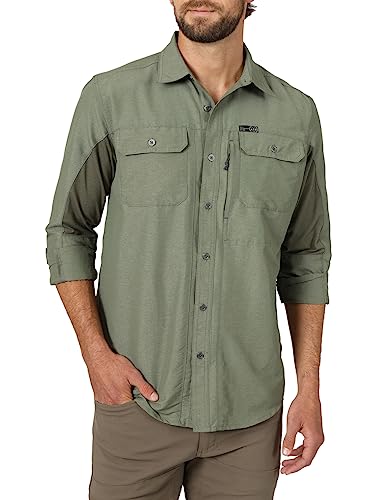 ATG by Wrangler mens Long Sleeve Mixed Material Shirt, Dusty Olive, Large US
