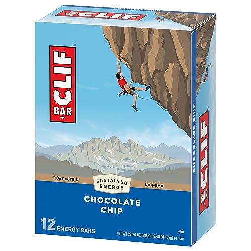 CLIF BARS - Energy Bars - Chocolate Chip - Made with Organic Oats - Plant Based Food - Vegetarian - Kosher (2.4 Ounce Protein Bars, 12 Count) Packaging May Vary