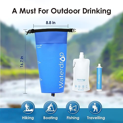 Waterdrop Gravity Water Filter Straw, Camping Water Filtration System, Water Purifier Survival for Travel, Backpacking and Emergency Preparedness, 1.5 gal Bag, 5 Stage Filtration, Pack of 2