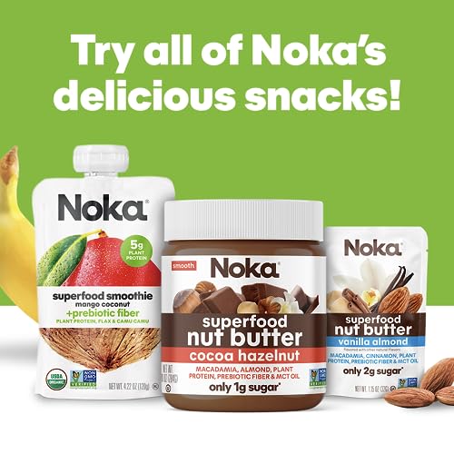 Noka Superfood Fruit Smoothie Pouches, Healthy Snacks (Variety Pack of 6), Vegan, Gluten-Free, with Flax Seed, Prebiotic Fiber & Plant Protein, Organic Squeeze Pouch 4.22oz Each