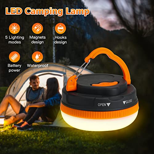 Yizhet 2 Pack LED Camping Lantern, Camping Lamp Flashlights, Camping Light with Magnetic Base 5 Modes Portable Outdoor Tent Light for Hiking Fishing Camping (3 AA Batteries Need Self-provided)