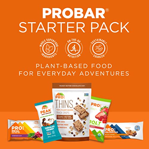 PROBAR – Plant-Based Starter Pack - Gluten-Free, Non-GMO, Healthy, High Protein Snacks - Natural Energy for Hiking, Cycling, Camping, Snowboarding, Skiing (Pack of 14)