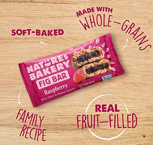 Nature’s Bakery Whole Wheat Fig Bars, Raspberry, Real Fruit, Vegan, Non-GMO, Snack bar, 1 box with 12 twin packs (12 twin packs)