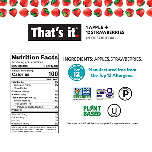 That's it. Apple + Variety 100% Natural Real Fruit Bar, Best High Fiber Vegan, Gluten Free Healthy Snack, Paleo for Children & Adults, Non GMO No Added Sugar, No Preservatives Energy Food (12 Pack)