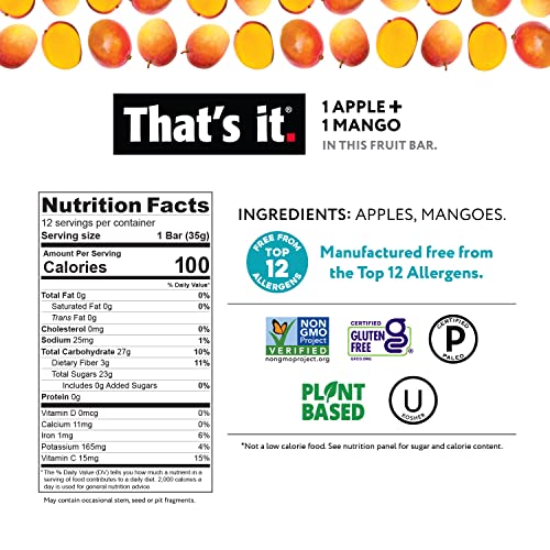 That's it. Apple + Variety 100% Natural Real Fruit Bar, Best High Fiber Vegan, Gluten Free Healthy Snack, Paleo for Children & Adults, Non GMO No Added Sugar, No Preservatives Energy Food (12 Pack)