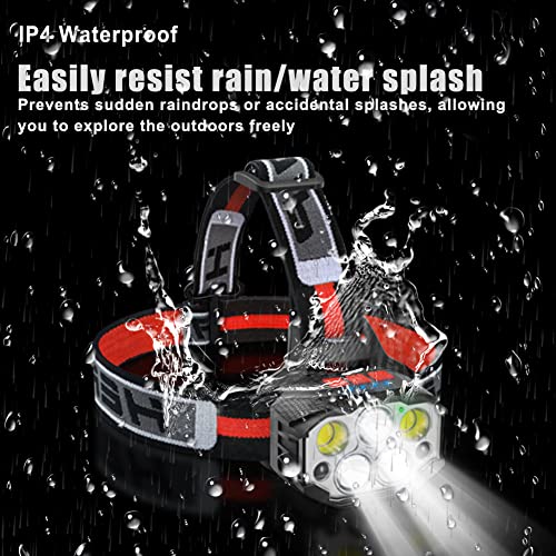 LED Headlamp Flashlight Rechargeable,12Modes Motion Sensor Waterproof Headlight with Red Warning Light,1100Lumen Super Bright 2 PCS Emergency Light Set for Running Hiking(Flashlight Without Battery)