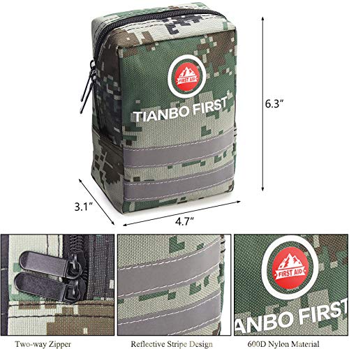 TIANBO FIRST Small First Aid Kit, 120 Pieces Personal First Aid Kit, Outdoor Emergency Survival Bag, Compact Medical Safety Case for Camping Hiking Travel Hunting Family School Car, Light Green Camo