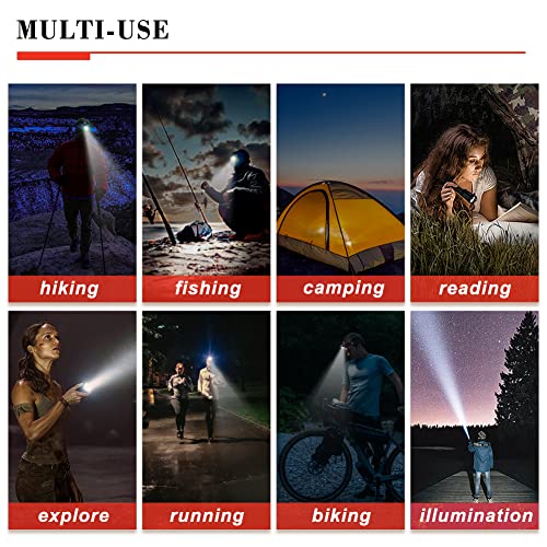 LED Headlamp Flashlight Rechargeable,12Modes Motion Sensor Waterproof Headlight with Red Warning Light,1100Lumen Super Bright 2 PCS Emergency Light Set for Running Hiking(Flashlight Without Battery)