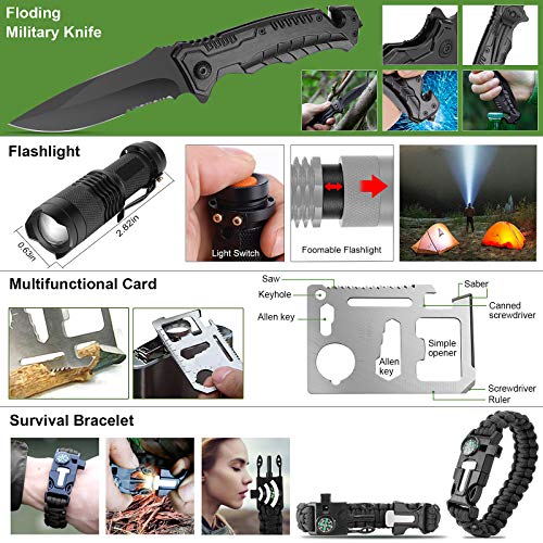 216 Pcs Survival First Aid kit, Professional Survival Gear Equipment Tools First Aid Supplies for SOS Emergency Hiking Hunting Disaster Camping Adventures (Black)