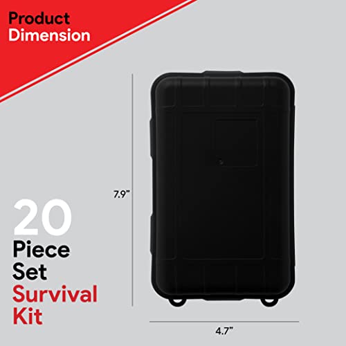 Emergency Survival Kit - 20 in 1, Professional Gear For Outdoor Camping, Equipment & First Aid accessories, Gift Idea Dad, Husband, Boyfriend, Great Hiking, Hunting, black