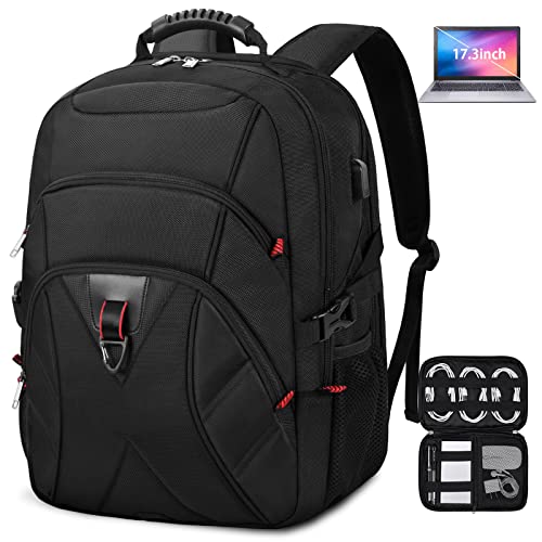 Laptop Backpack 17 Inch with Cable Organizers Large Travel Backpack for Men Women TSA Friendly Waterproof Backpack with USB Charging Port Work College Business Computer Bag for 17.3 Inch Laptop, Black