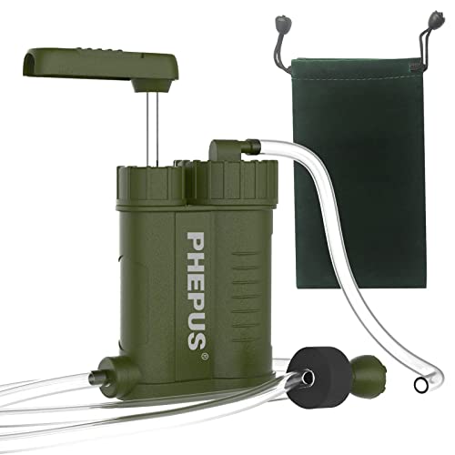 PHEPUS Hand Pump Water Filter Survival Filtration Portable Gear Emergency Preparedness Supply for Trekking Travel Hiking Camping