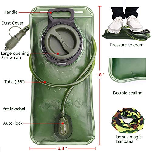 Hydration Bladder, 2 Liter Water Bladder for Hiking Backpack Leak Proof Water Storage Bag Reservoir, Water Pouch Hydration Pack Replacement for Biking Climbing Cycling Running, Military Green