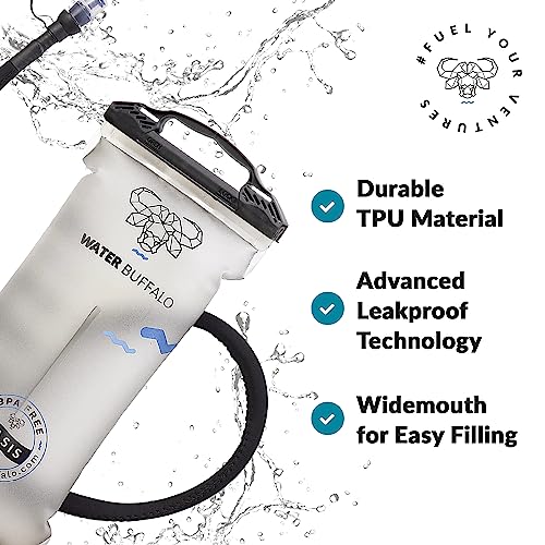 Water Buffalo Water Bladder for Hiking Backpack - 3L Hydration Bladder with Water Reservoir Hose Insulator & High Flow Bite Valve - Leak Proof 3L Water Reservoir - 3 Liter Water Pouch for Hiking