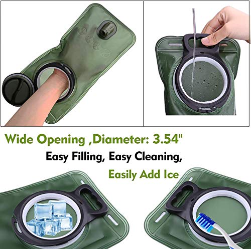 Hydration Bladder, 2 Liter Water Bladder for Hiking Backpack Leak Proof Water Storage Bag Reservoir, Water Pouch Hydration Pack Replacement for Biking Climbing Cycling Running, Military Green
