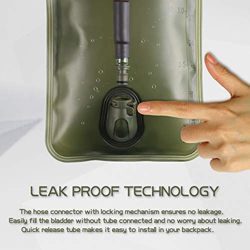Hydration Bladder 2L Leakproof 2 Liter Water Bladder, BPA Free Military Green Water Reservoir Storage Bag with Insulated Tube, Hydration Backpack Replacement for Outdoor Hiking Camping Running Cycling
