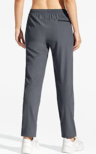 MOCOLY Women's Cargo Hiking Pants Elastic Waist Quick Dry Lightweight Water Resistant Active Long Pants UPF 50+ Grey M