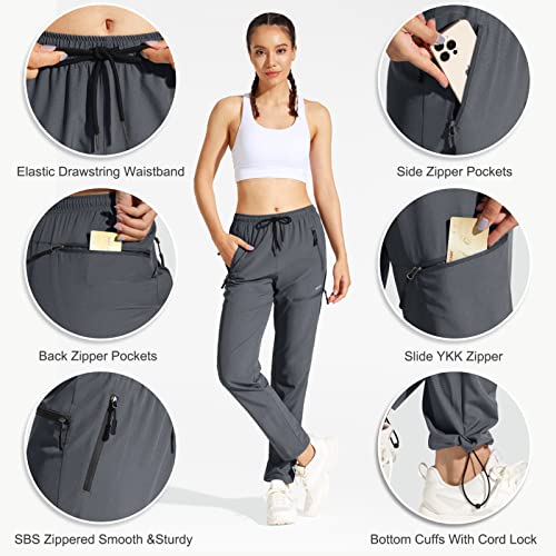 MOCOLY Women's Cargo Hiking Pants Elastic Waist Quick Dry Lightweight Water Resistant Active Long Pants UPF 50+ Grey M