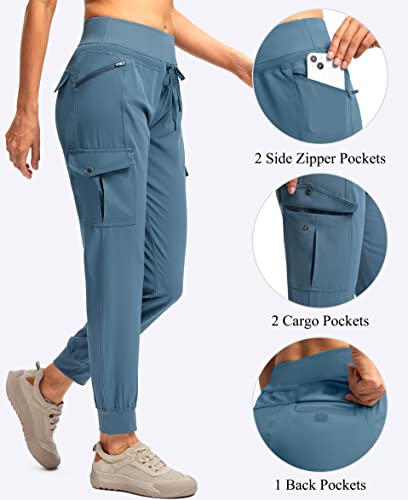 Pudolla Women's Hiking Jogger Pants Lightweight Travel Cargo Pants with Zipper Pockets High Waist for Golf Camping Blue Purple M