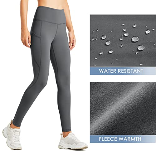 Willit Women's Fleece Lined Leggings Water Resistant Thermal Winter Pants Hiking Yoga Running Tights High Waisted Deep Gray M