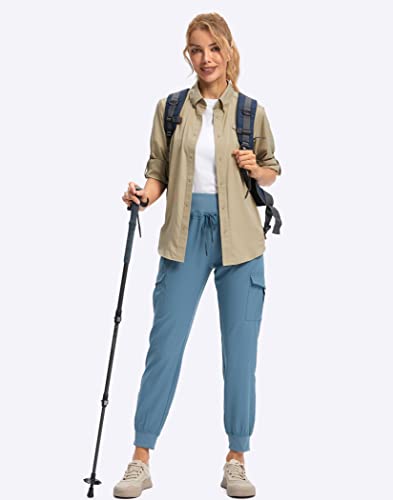 Pudolla Women's Hiking Jogger Pants Lightweight Travel Cargo Pants with Zipper Pockets High Waist for Golf Camping Blue Purple M