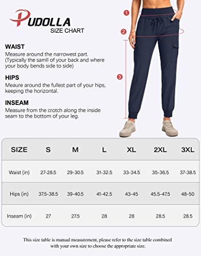 Pudolla Women's Hiking Jogger Pants Lightweight Travel Cargo Pants with Zipper Pockets High Waist for Golf Camping Blue Purple M