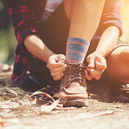 Hiking Socks Walking Socks For Women, FEIDEER 3 Pairs Outdoor Recreation Socks Moisture Wicking Crew Socks (Purple/Red/Pink)