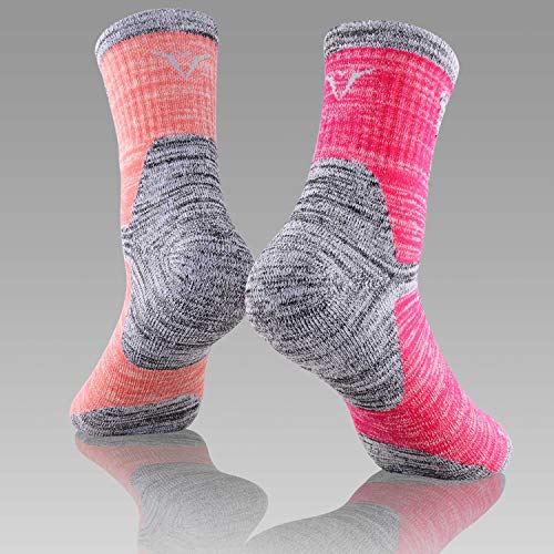 Hiking Socks Walking Socks For Women, FEIDEER 3 Pairs Outdoor Recreation Socks Moisture Wicking Crew Socks (Purple/Red/Pink)