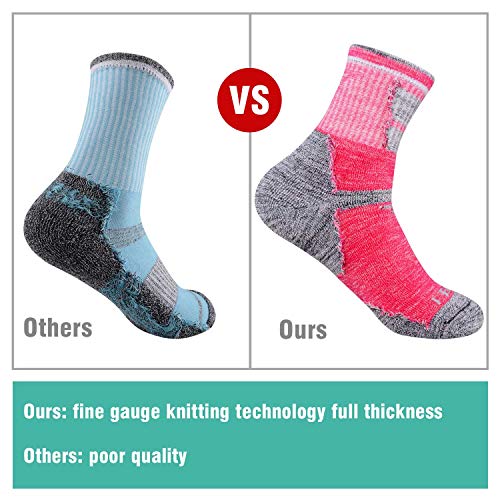 Hiking Socks Walking Socks For Women, FEIDEER 3 Pairs Outdoor Recreation Socks Moisture Wicking Crew Socks (Purple/Red/Pink)