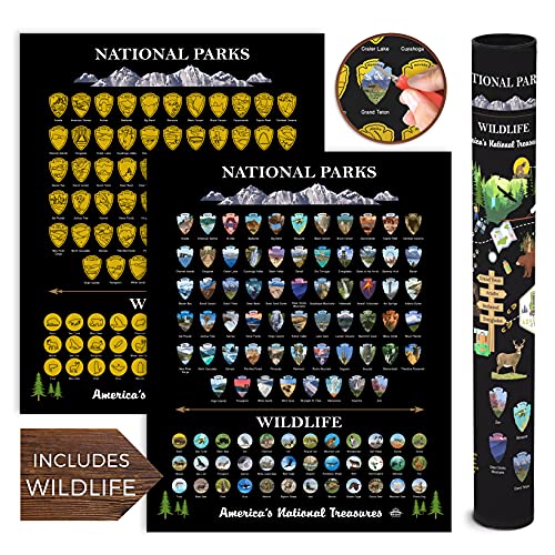 National Parks Scratch Off Map of United States Poster, Bucket List INCLUDES WILDLIFE, US Travel Map Print, USA Gift For Travelers Road Trip Adventure Journal, Fits 16”x20” frame by Bright Standards