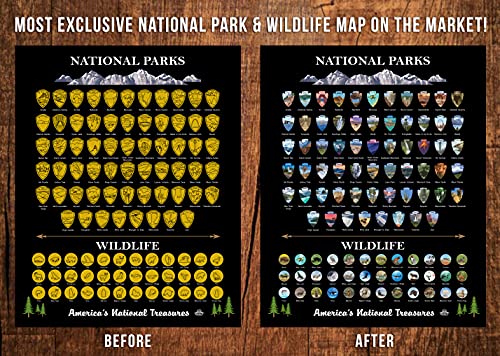 National Parks Scratch Off Map of United States Poster, Bucket List INCLUDES WILDLIFE, US Travel Map Print, USA Gift For Travelers Road Trip Adventure Journal, Fits 16”x20” frame by Bright Standards