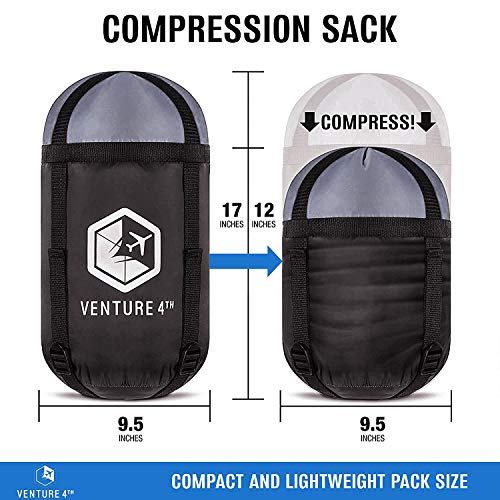 VENTURE 4TH Summer Sleeping Bag, Single, Regular Size - Lightweight, Comfortable, Water Resistant Backpacking Sleeping Bag for Adults & Kids - Ideal for Hiking, Camping & Outdoor - Silver/Black