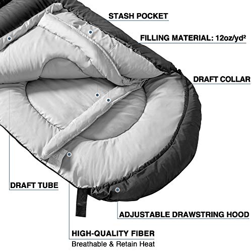 Atarashi Camping Sleeping Bag- 4 Seasons for Adults, Light, Warm, Extra-Large with Compression Sack- Great for Hiking, Backpacking & Outdoor Adventures in Cold Weather,33''X87''