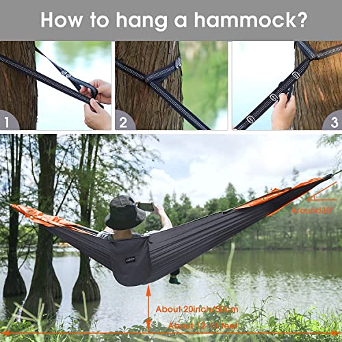 G4Free Large Camping Hammock with Mosquito Net 2 Person Pop-up Parachute Lightweight Hanging Hammocks Tree Straps Swing Hammock Bed for Outdoor Backpacking Backyard Hiking
