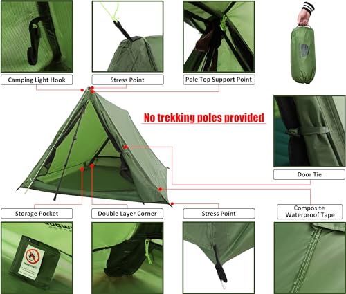 2-Person Trekking Pole Tent for Backpacking - Ultralight A-Frame Backpacking Tent, Two Person Waterproof Hiking Tent for Camping, Lightweight Camping Tent for Scouts, Trekker by Underwood Aggregator