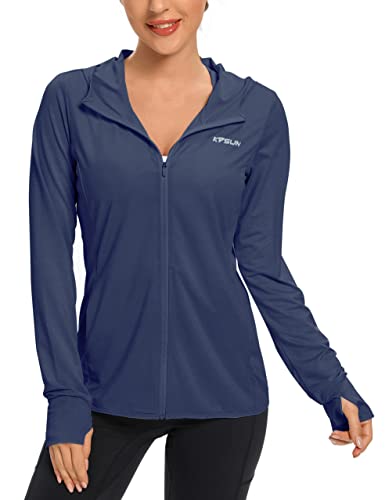 KPSUN Women's UPF 50+ UV Sun Protection Clothing Zip Up Hoodie SPF Long Sleeve Sun Shirt Fising Hiking Outdoor Performance Jacket(navy,L)
