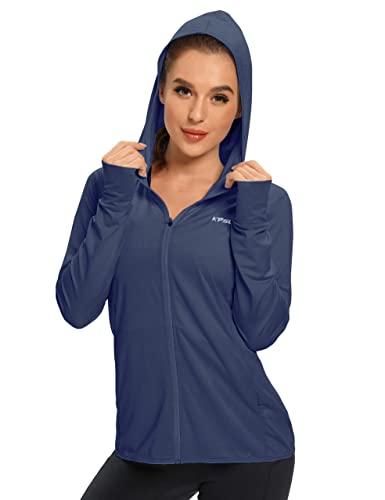 KPSUN Women's UPF 50+ UV Sun Protection Clothing Zip Up Hoodie SPF Long Sleeve Sun Shirt Fising Hiking Outdoor Performance Jacket(navy,L)